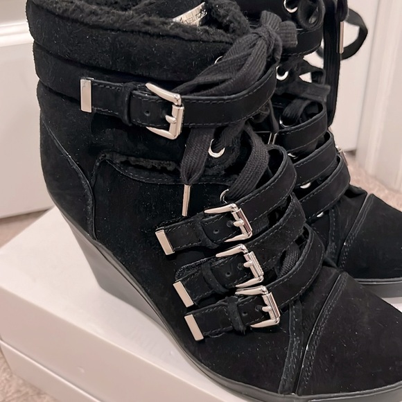 Michael Kors Suede Belted Wedge Ankle Boots - Picture 5 of 14